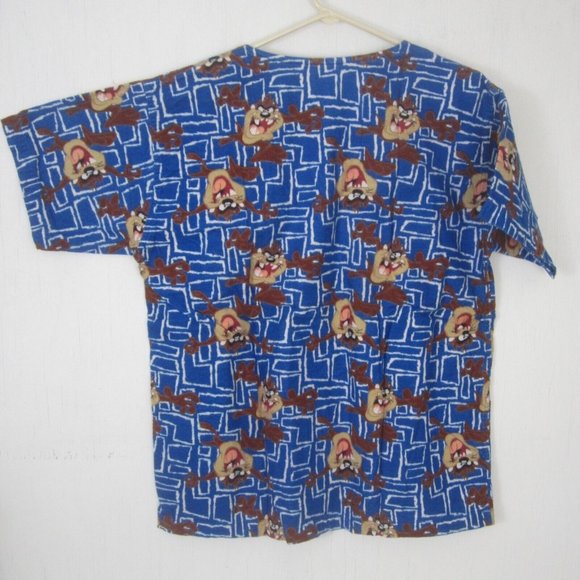 EKO MODA Medical Scrub Shirt women Tasmanian Devil flannel L Warner Vintage - Picture 6 of 9